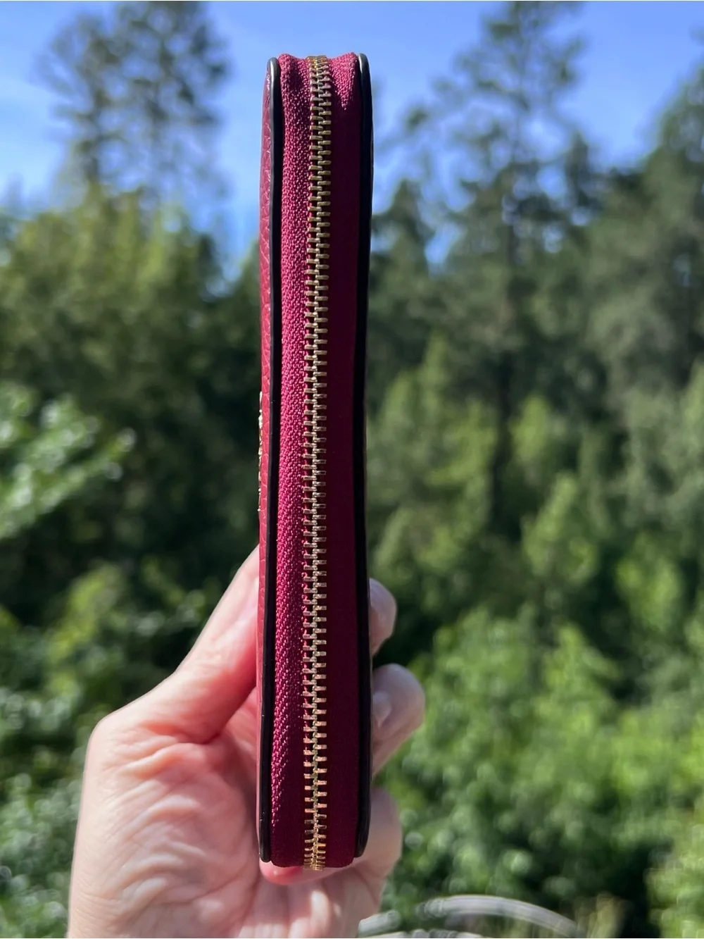 COACH Women's Medium Id Zip-Around Wallet Burgundy Pebbled Leather